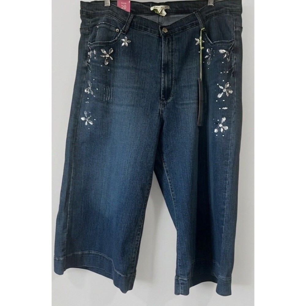 NEESO JEANS Sze 20 Crop Wide Leg Denim Culottes Rhinestones NWT Y2K Vintage